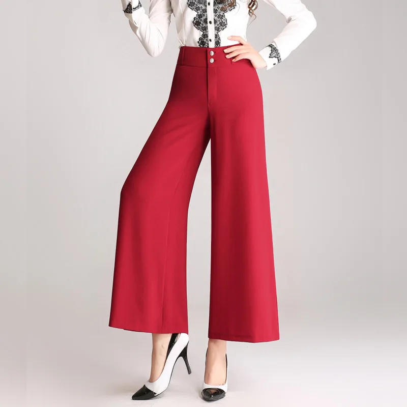 Новые женские брюки больших размеров, летние широкие, длиной до щиколотки, с высокой талией, повседневные свободные тонкие брюки, женские модные брюки M до 6XL - Цвет: Красный