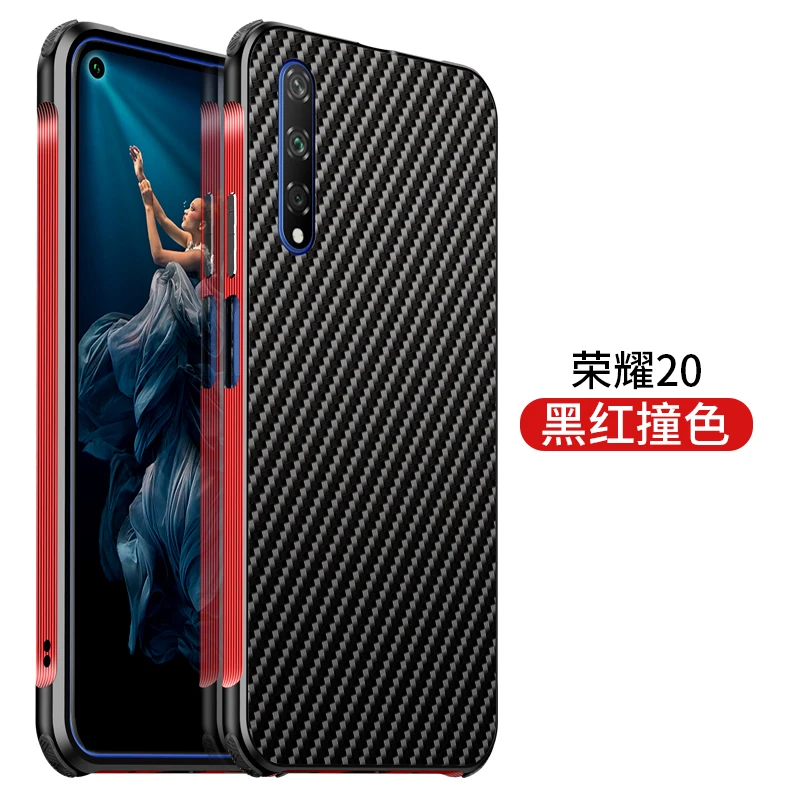 Роскошный Гибридный чехол для huawei honor 20 Pro, жесткий металлический бампер из углеродного волокна+ защитная задняя крышка из поликарбоната для honor 20 20pro - Цвет: red