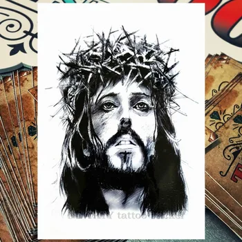 

Nu-TATY Jesus With Crown of Thorns Temporary Tattoo Body Art Arm Flash Tattoo Stickers 21*15cm Waterproof Tatto Henna Fake