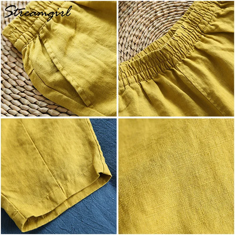 Vintage Women Linen Pants Plus Size 2019 Summer Pant Capris Loose Thin Fabric Cotton Solid Color Harem Women|Брюки |