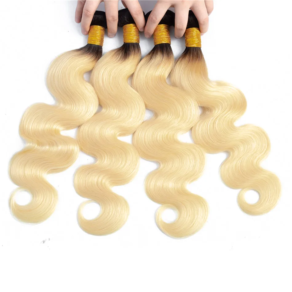 1B 613 блонд пряди с фронтальной бразильской объемной волной Remy человеческие волосы для наращивания темные корни русские медовые пряди с фронтальной