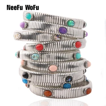 

NeeFuWoFu Spring chain Bracelet Copper Natural stone Bracelets Bohemia de Madera Pulseira Estrela de Cinco Elastic Perles