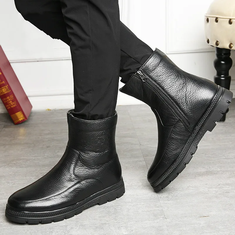 Новые кожаные ботинки мужские кожаные ботинки толстые теплые шерстяные высокие сапоги