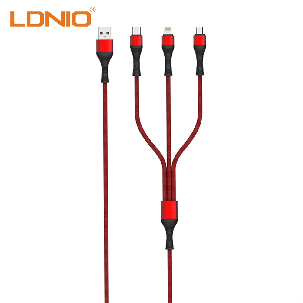 LDNIO 3 в 1 USB кабель для мобильного телефона Micro Lightning type C штекер передачи данных