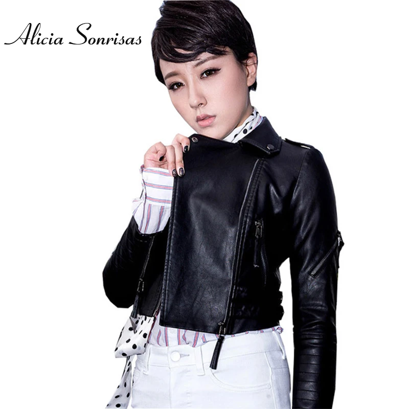 

2018 Spring Short Red Leather Jacket WomenWashed PU White Biker Motorcycle Coat With Epaulet Red Black Leather Coat AS1617
