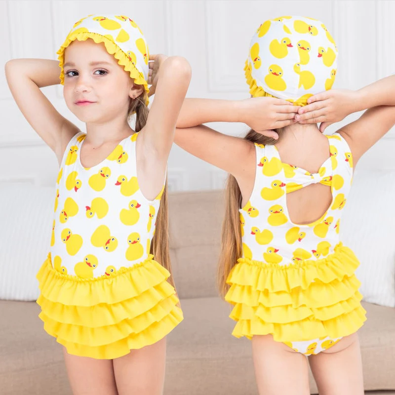 Girls Baby Swimsuit Clothes+hat Summer Bech Swimwear Bathing Suit Girls