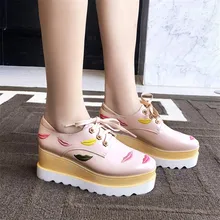 PXELENA/ г.; дизайнерские весенне-осенние новые женские туфли-оксфорды на толстой платформе со шнуровкой; женская повседневная обувь с вышивкой губ 43