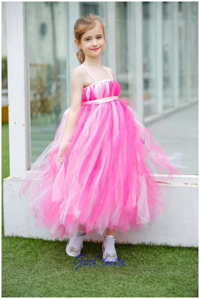 

2016 Children New Summer Girls Dress Croal Pink Birthday gift Tutu Dresses For Girls Princess Flower Girls Dresses for Wedding