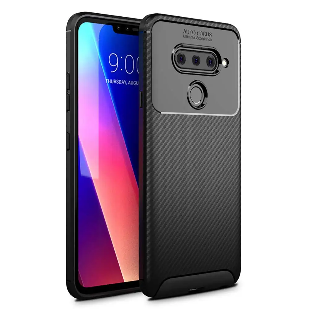 Чехол для LG V40 ThinQ из углеродного волокна матовый Силиконовый противоударный