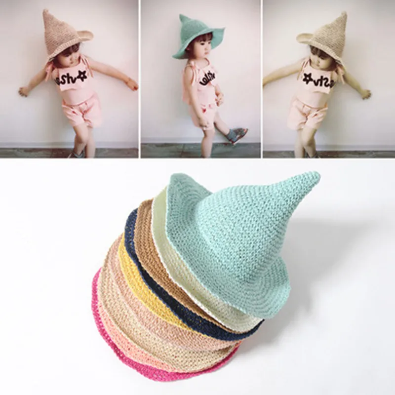 

Summer Style Kids Sun Caps Straw Hat Creative Pointed Wizard Hat For Lovely Boys And Girls Dropshipping