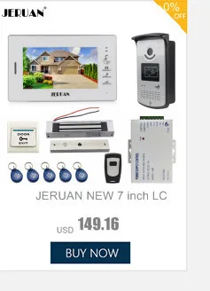 JERUAN 7 ''ЖК-дисплей Экран Видеомонитор Интерком Системы 3 мониторы + 700TVL RFID Доступа COMS Камера + E- замок в наличии для 3 дом