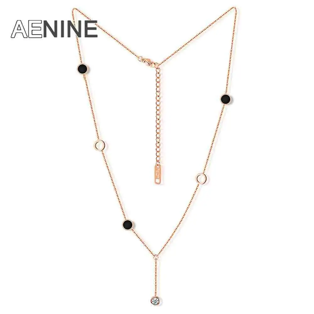 

AENINE Trendy Rose Gold Color Round Circle Tassel Necklace Stainless Steel Cubic Zirconia Chains Necklace Jewelry Collar OGX1280
