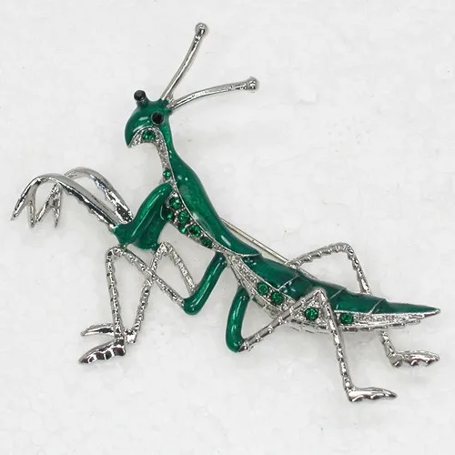 

Mantis Brooch Green Enamel Rhinestone Pin brooches C735 M