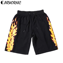 CARWORNIC мужские хип-хоп шорты в уличном стиле с принтом огненного пламени на талии, короткие джоггеры, повседневные весенне-летние эластичные модные спортивные шорты