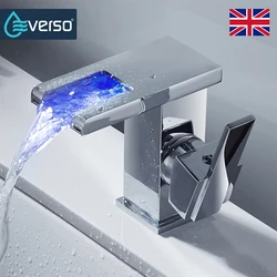 EVERSO LED Faucet Wide Flowing Water Basin Sink Faucet Chrome Single Handle Bathroom Faucet Cold and Hot Mixer Tap