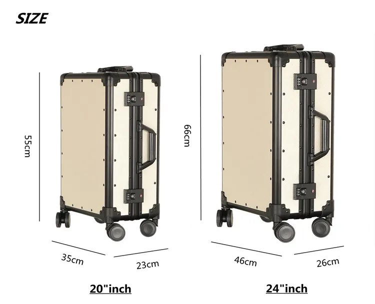 CALUDAN винтажная алюминиевая рама+ сумка для чемодана из ПК, высококачественный багаж на колесах, новая Универсальная походная коробка на колесах, Ретро Чехол на колесиках