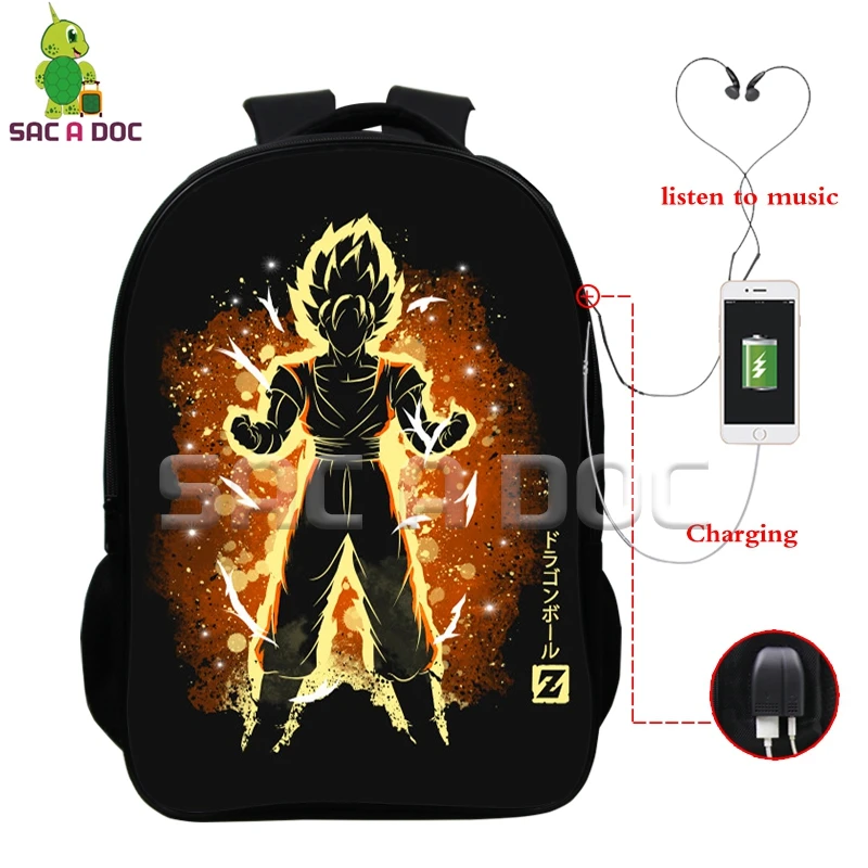 Dragon Ball Z Super Mochila рюкзак с Гоку для наушников школьные сумки дорожные сумки Повседневная сумка для книг usb зарядка SAC A DOC - Цвет: 3