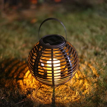 

CHICLITS LED Solar Light Candle Rattan Lantern With Flickering Amber Luminaria Outdoor Waterproof Garden Park Yard Decor Lamp