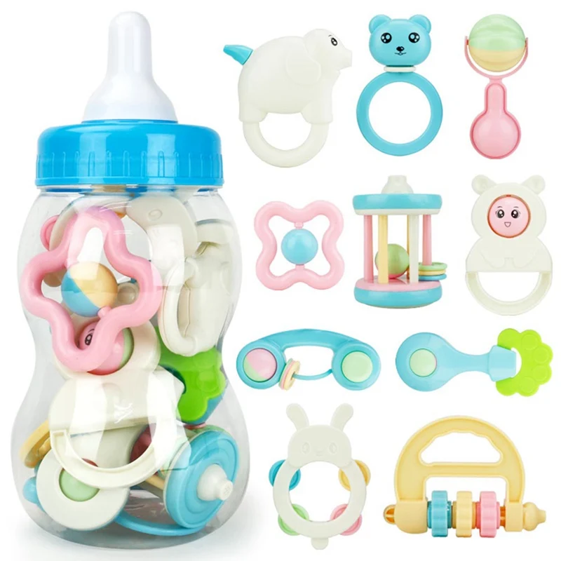 

10pcs Baby Toys 0-12 Months Shake Hand Rattle Bottle Set Children Teether Educational Toy Newborns Gift Bed Bell For Children