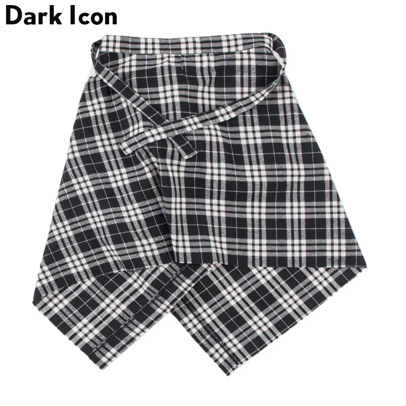 Dark Icon Side Pocket Plaid Skirt Men Irregular Hemline Men's Skirts One Piece One Size