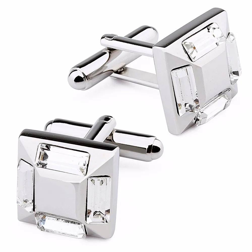HAWSON High End Clear Crystal Cufflinks For Groomsmen Lover's Gift Wedding Cufflinks In Boxin