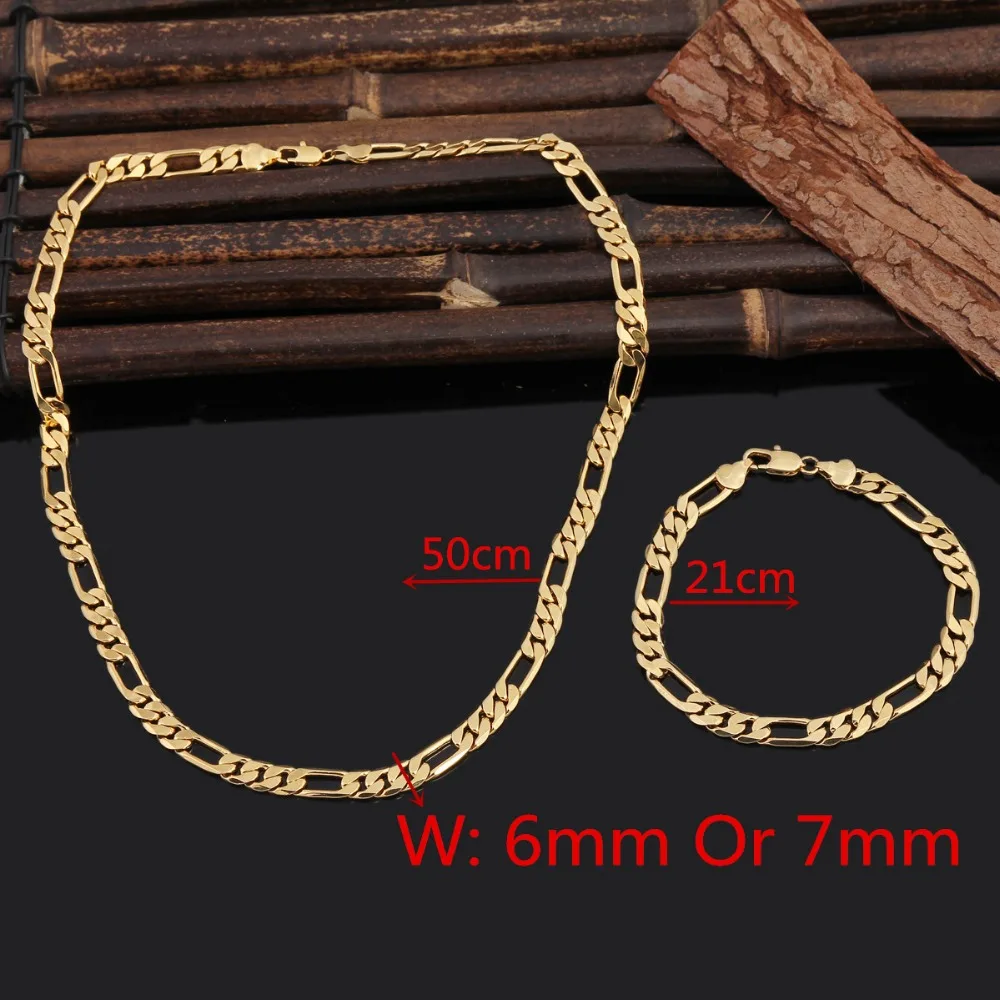 Figaro Chain Necklace Bracelet Set 