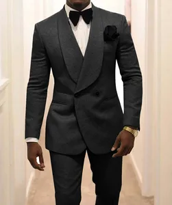 Fashion Mint Green Men's Patterned Suit Slim Fit 2 Pieces Double-breasted Groomsmen Tuxedos Blazers For Wedding