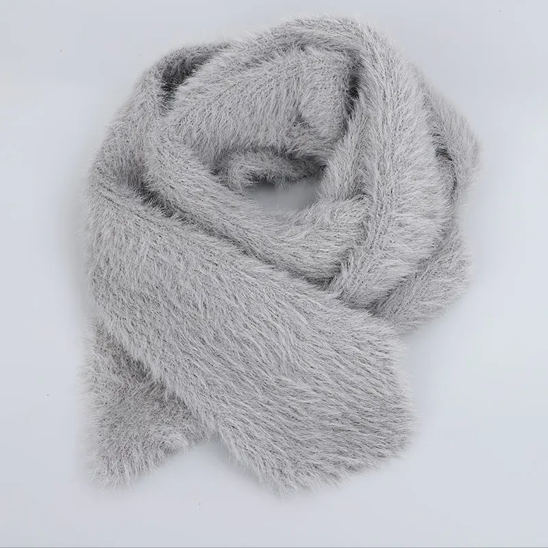 New Angora Mountain Wool Knit Scarf Autumn Winter Children's Solid Color Scarves Boy Girl Soft Baby Luxury Wraps Kids Cape - Цвет: Dark grey