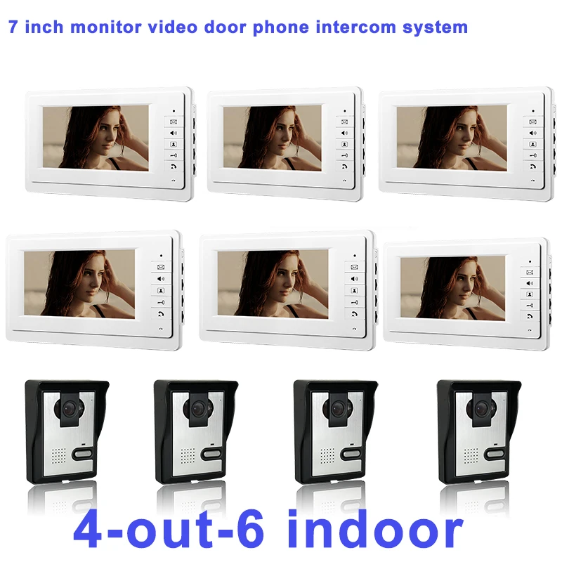 

Customize 4out-6indoor monitor7 inch TFT LCD Monitor Color Video Door Phone Intercom System Residential Video Intercom Sysem