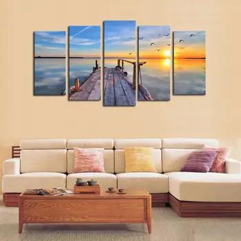 

Unframed 5 Panels Sunset Seascape Scenery Print Oil Painting Modern Canvas Wall Art for Wall Decor Home Decoration Artwork