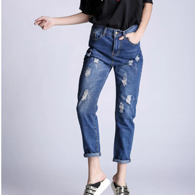 Plus jeans woman 2017 american apparel jeans fashion mom jeans ripped jeans for women casual denim