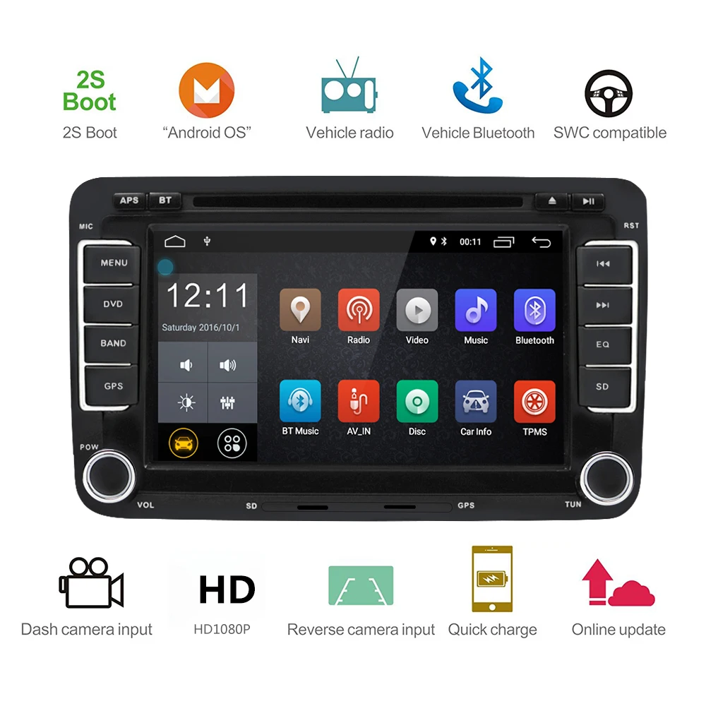 

Universal Android 6.0 GPS Car Multimedia Player WiFi Mirror Link Auto Radio 2Din Car DVD Players Audio for VW SEAT Skoda Octavia