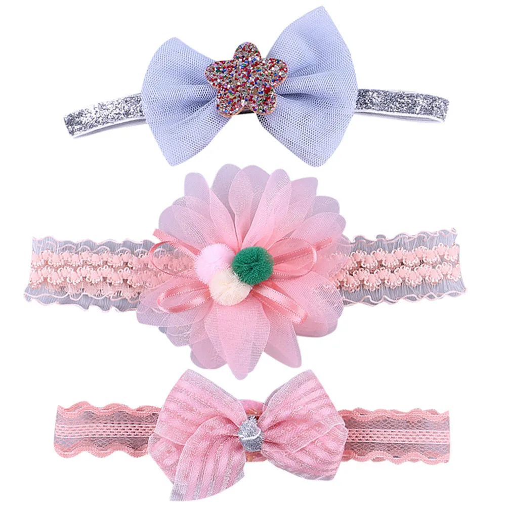 

3Pcs Kid Girls Floral Hairband Set Baby Crown Elastic Bowknot Accessories Hairband Set Gift Set Banda De La Corona #