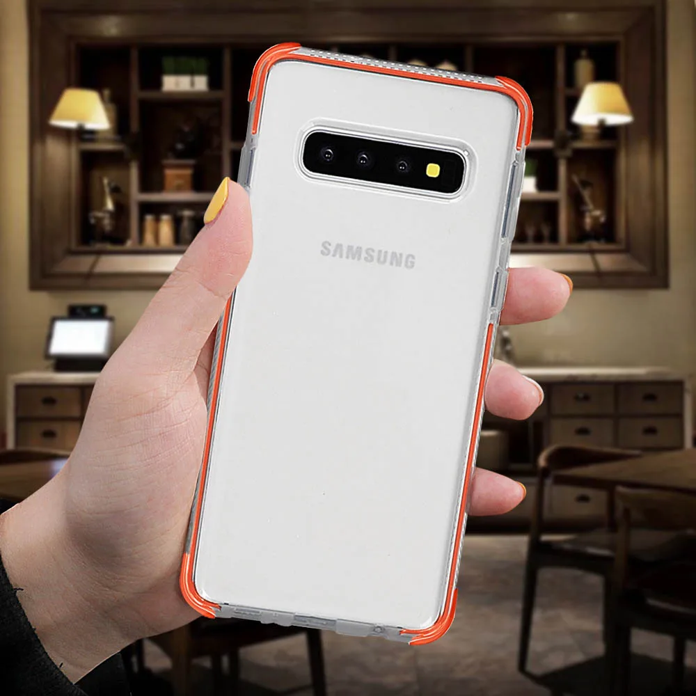 Ударопрочный Прозрачный чехол для телефона LOVECOM для samsung Galaxy S10 Plus S10 S10e Note 10 Pro, мягкая задняя крышка из ТПУ для телефона, подарок, новинка - Цвет: Orange