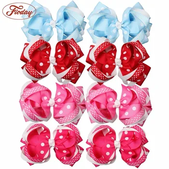 

8Pcs 4.5 inch Boutique Hair Bow Clip Polka Dot Bows Ribbon Hair Clips Hair grip for Girls Hairpins Accessaries Drop Shipping