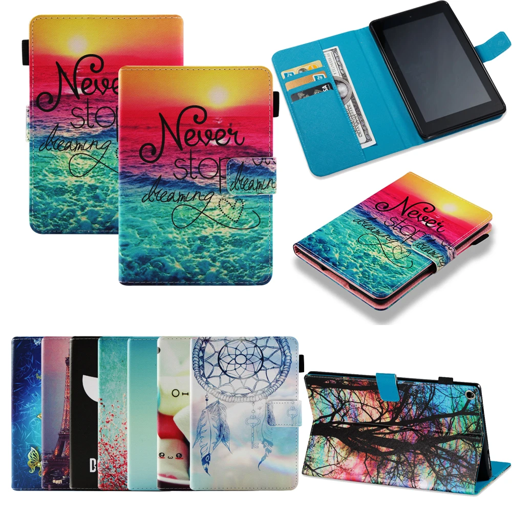 

Funda For Amazon Kindle Fire HD 10 2017 Luxury Butterfly Print Leather Flip Wallet Case Cover Coque 10inch Shell Skin Stand