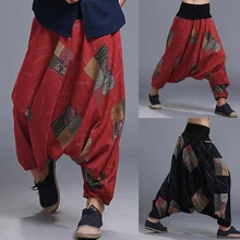 INCERUN размера плюс S-5XL свободные мужские шаровары мешковатые цветочные большой промежность крест повседневные брюки джоггеры хип-хоп мужские Ретро китайские