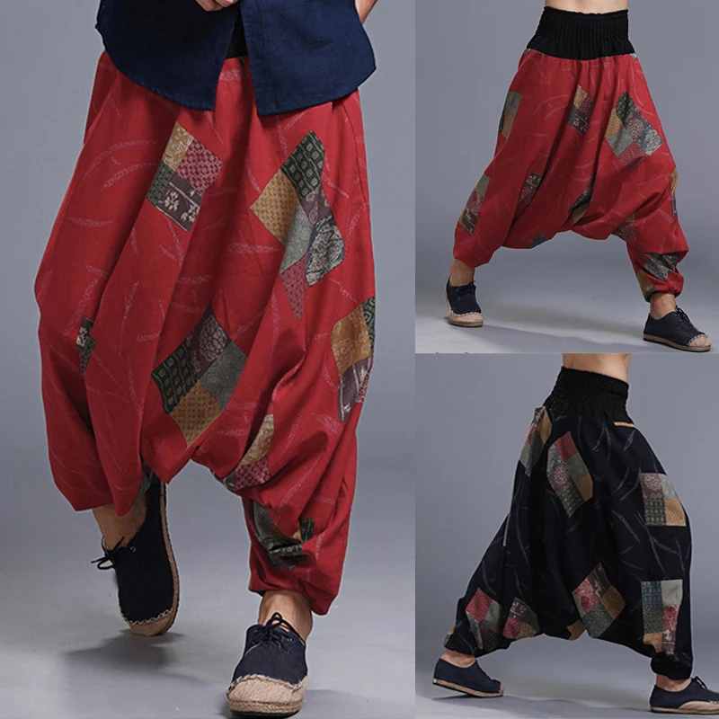 INCERUN Plus Size S-5XL Loose Men's Harem Pants Baggy Floral Big Crotch Cross Casual Trousers Joggers HipHop Male Retro Chinese INCERUN Plus Size S-5XL Loose Men's Harem Pants Baggy Floral Big Crotch Cross Casual Trousers Joggers HipHop Male Retro Chinese