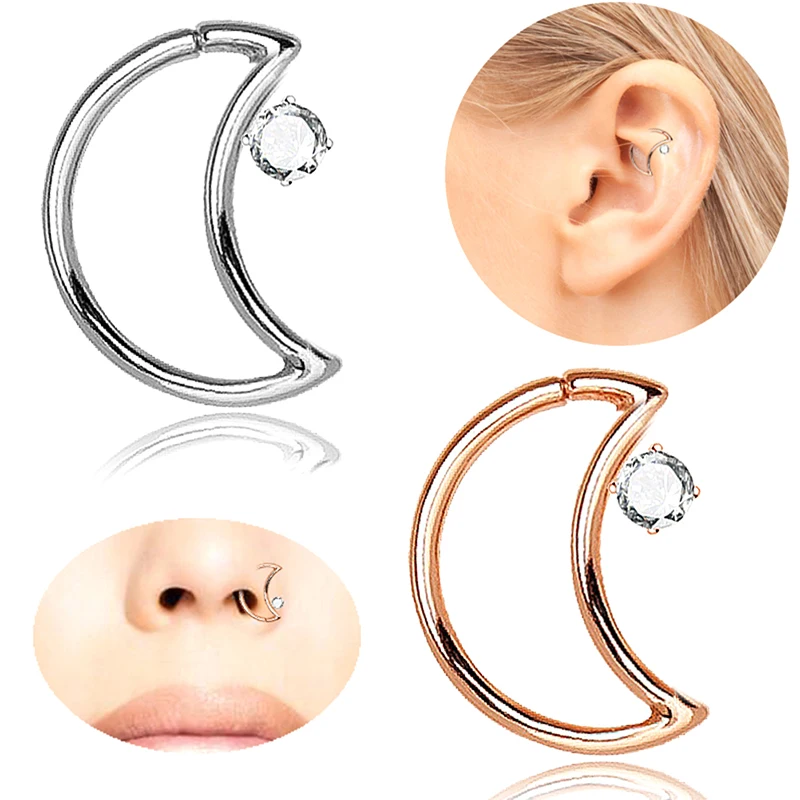

Rhinestone Moon Piercing Hoop Earrings Helix Ear Cartilage Tragus Heart for Women