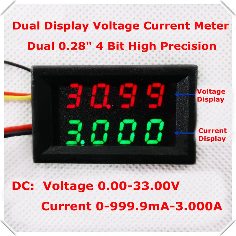 RD двойной светодиодный дисплей 4 бит 0,28 Цифровой Амперметр Вольтметр автомобильный измеритель напряжения постоянного тока 0-33,0 в/1 а/3 А 5