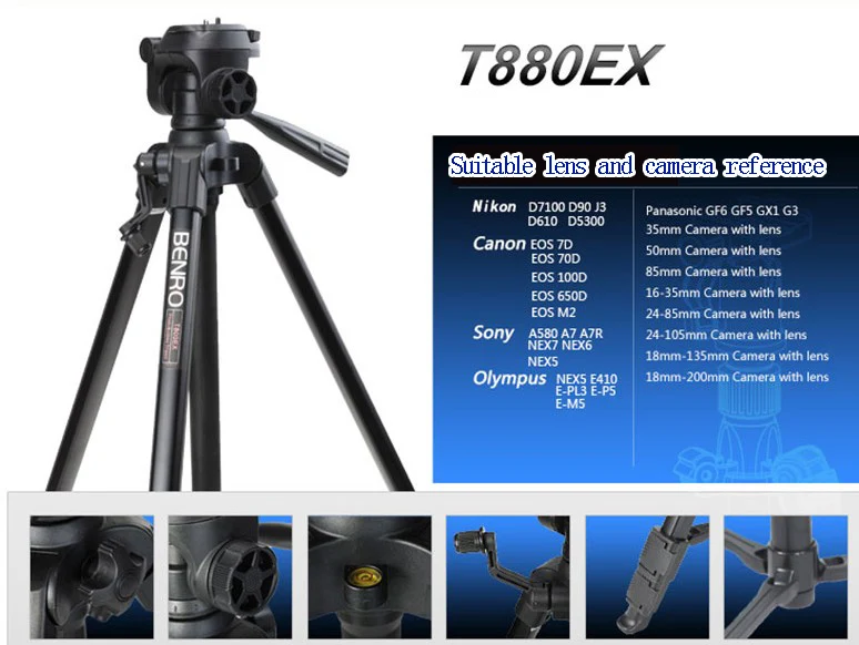 Benro T600EX T660EX T800EX T880EX цифровой Алюминий Штатив с 3 степенями свободы панорамирования/наклона головкой