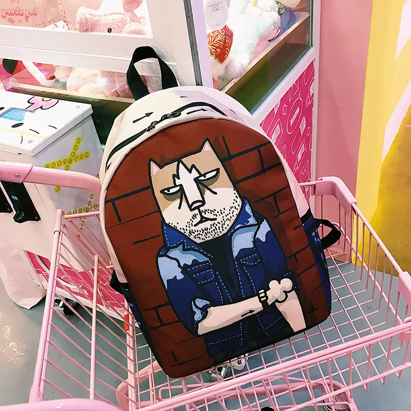Menghuo Lovely Cat Printing Backpack Women Canvas Backpack School Bags for Teenagers Ladies Casual Cute Rucksack Bookbags (60)