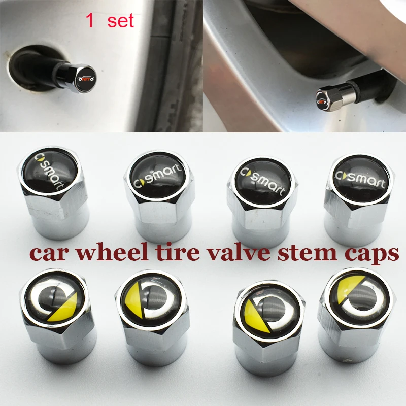 

1set auto wheel tire valve cover car wheel valve stem cap metal 6corners For Smart fortwo forfour 2013 2014 2015 2016