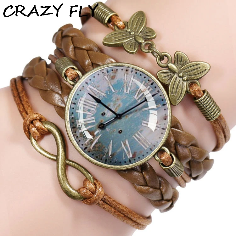 CRAZY FLY Customized Bracelet Fake Clock Shape Leather Bracelets