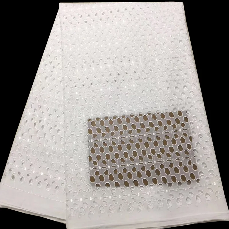 

Free shipping (5yards/pc) good quality pure white African dry cotton lace fabric with holes pattern for party dress CLS179