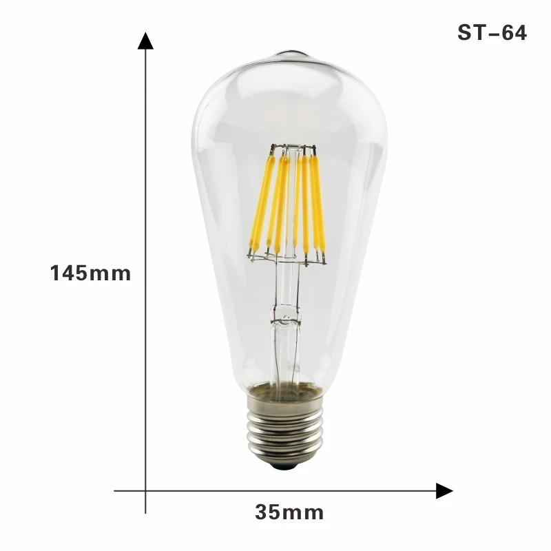 Светодиодный лампочка LATTUSO 220 В светодиодный светильник E14 E27 Светодиодный светильник накаливания 2 Вт 4 Вт 6 Вт 8 Вт стеклянный шар Bombillas светодиодный светильник Эдисона COB - Испускаемый цвет: ST64 E27