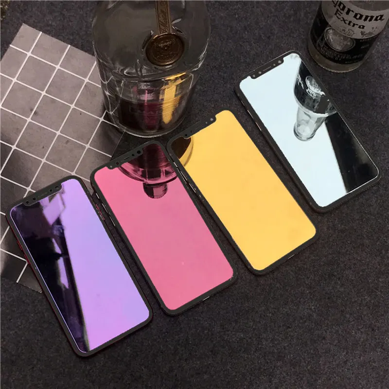 

For iPhone XS Max XR 6 6S 7 8 Plus iPhone X 7 8 Plus Luxury Colorful Mirror Screen Protector FilmToughened Tempered Glass