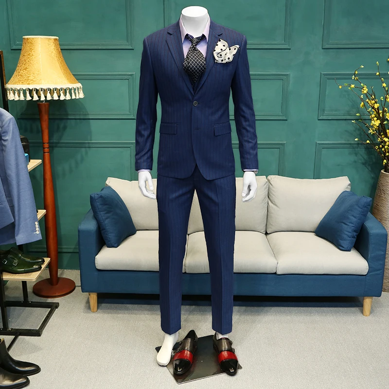 Мужской костюм в синюю полоску из 3 предметов для свадьбы 2019 | Мужская одежда