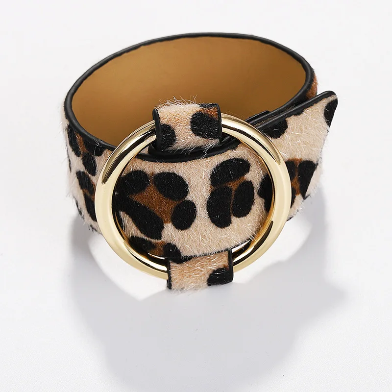 Модный винтажный кожаный браслет для женщин леопардовая Смола Расширенный конский волос Регулируемый Расширенный Браслет Панк Сплав Ювелирные изделия