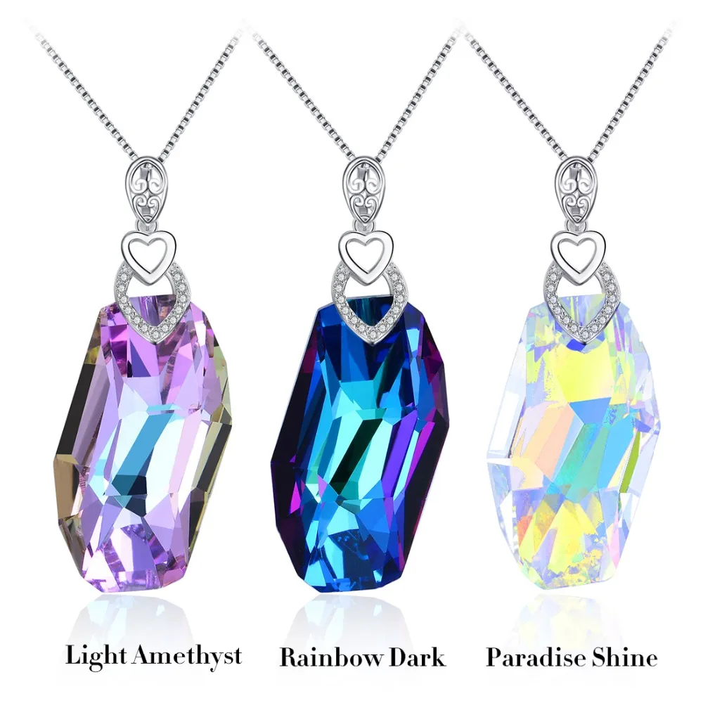 

925 Sterling Silver Fine Jewelry Color Changing Austrian Crystal Special Cut Pendant Necklace for Women with Jewelrybox